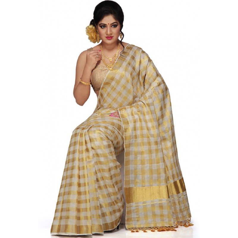 checked kasavu cotton saree(Beige)