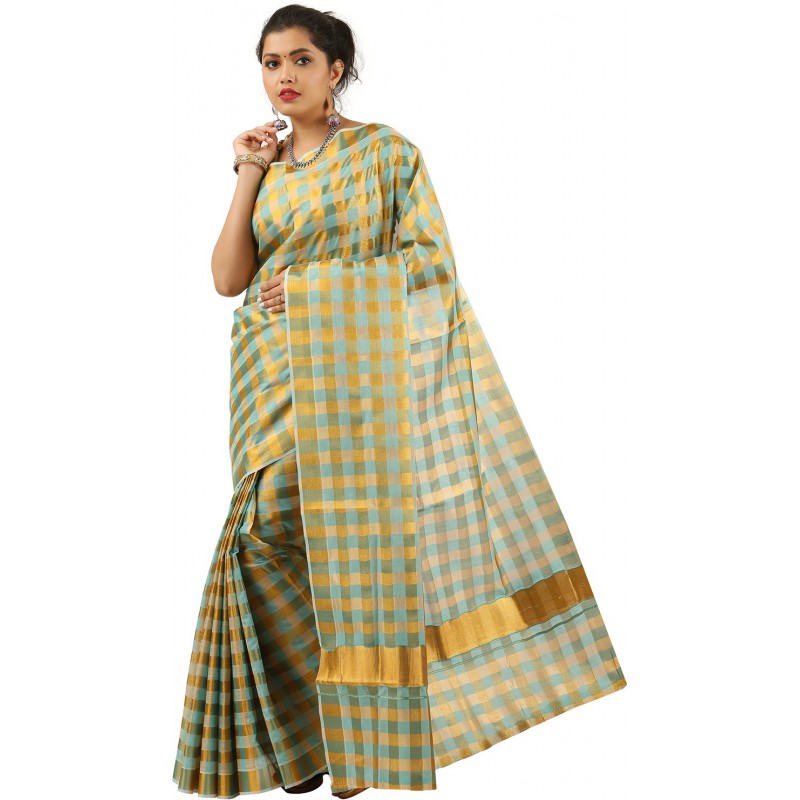 Checked kasavu cotton saree(Beige)