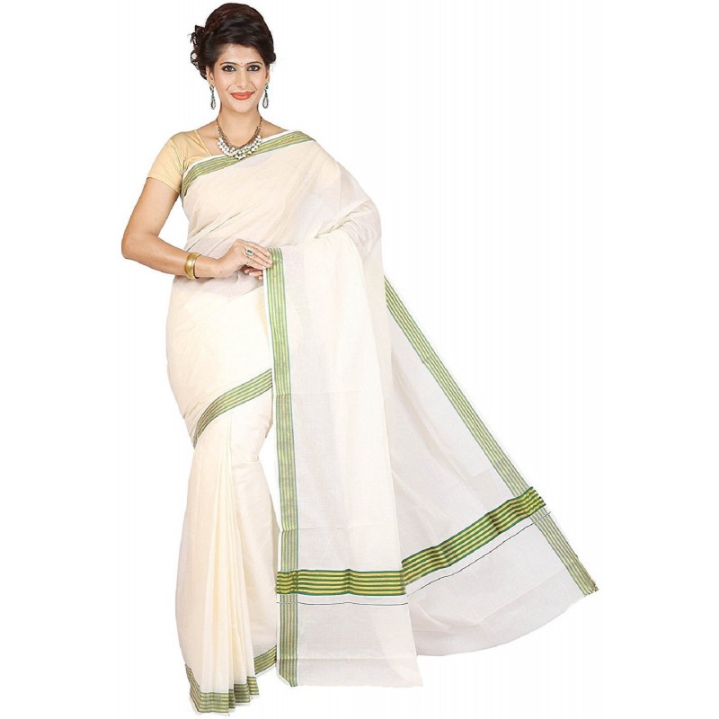  kasavu cotton sarees(Beige,Green)