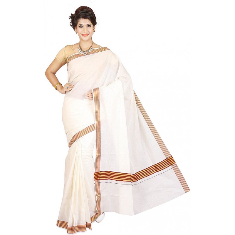 kasavu cotton sarees(Beige,Brown)