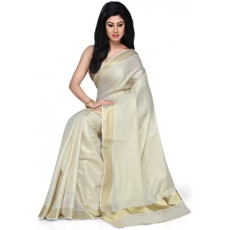  kasavu tissue sarees(Beige,Silver)