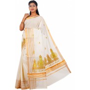 kasavu Embroidery cotton sarees(Beige)