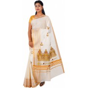 kasavu Embroidery cotton sarees(Beige)