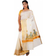 kasavu Embroidery cotton sarees(Beige)