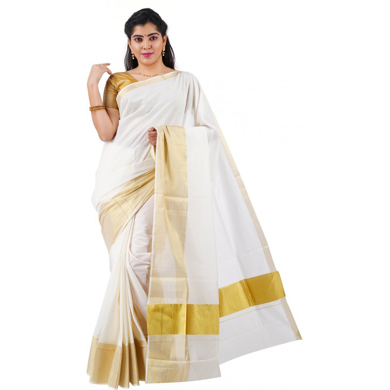 kasavu cotton sarees(Beige,White)