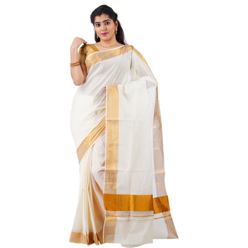 kasavu cotton sarees (Beige) with running blouse