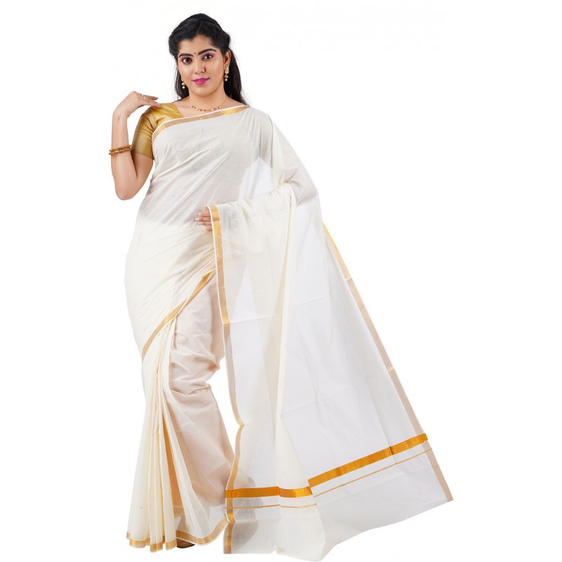 kasavu cotton sarees(Beige)