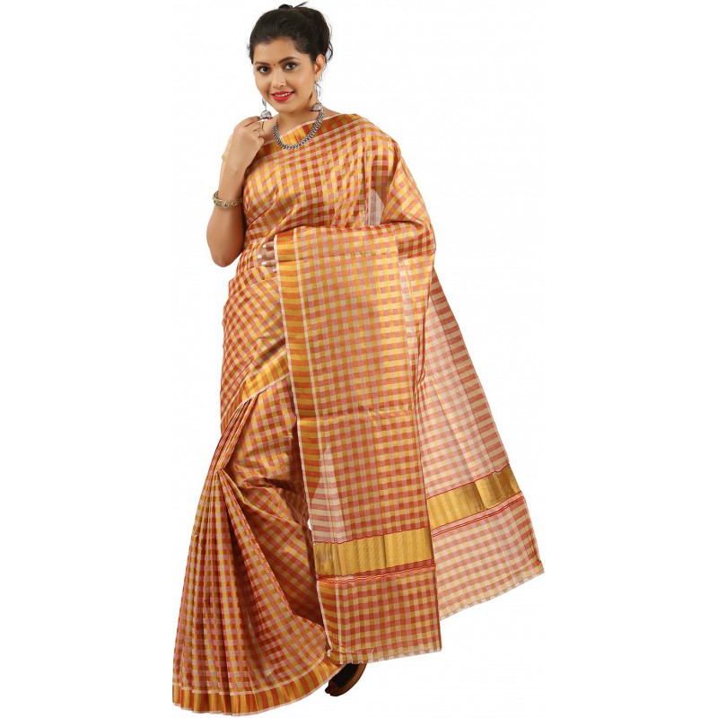 checked kasavu cotton saree(Beige)