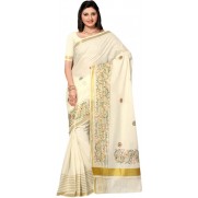 kasavu Embroidery cotton sarees(Beige)